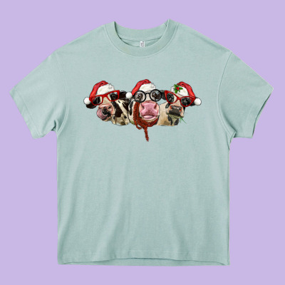 Christmas Holstein Cows Heavy Core Tee Designed By Lillyallendesigns