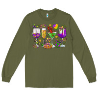 Army Green Mardi Gras wine glasses Long Sleeve Tee - HowdyJamesFarm