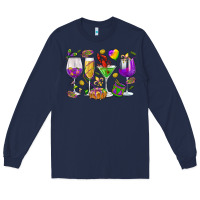 Navy Mardi Gras wine glasses Long Sleeve Tee - HowdyJamesFarm