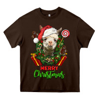 Chocolate Brown merry christmas alpaca face Heavy Core Tee - LillyAllenDesigns