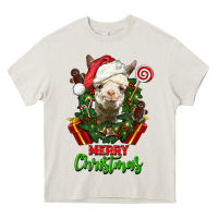 Cream merry christmas alpaca face Heavy Core Tee - LillyAllenDesigns