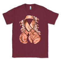 Burgundy Uterine Cancer peach ribbon with boxing gloves Classic Tee - NancyCooperArtShop