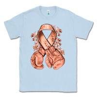 Dusty Blue Uterine Cancer peach ribbon with boxing gloves Classic Tee - NancyCooperArtShop