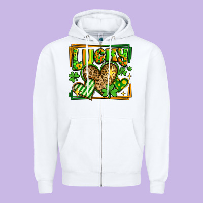 Lucky St Patricks Day Hearts Zipper Hoodie Designed By Lillyallendesigns