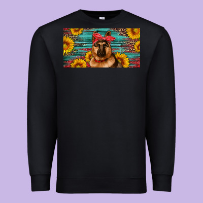German Shepherd With Sunflowers License Plate Premium Sweatshirt Designed By Artiststas