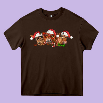 Christmas Red Angus Cows Heavy Core Tee Designed By Lillyallendesigns