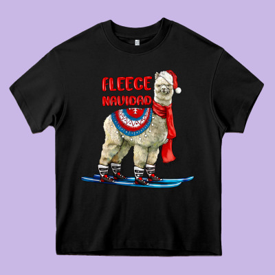 Fleece Navidad Alpaca Heavy Core Tee Designed By Lillyallendesigns