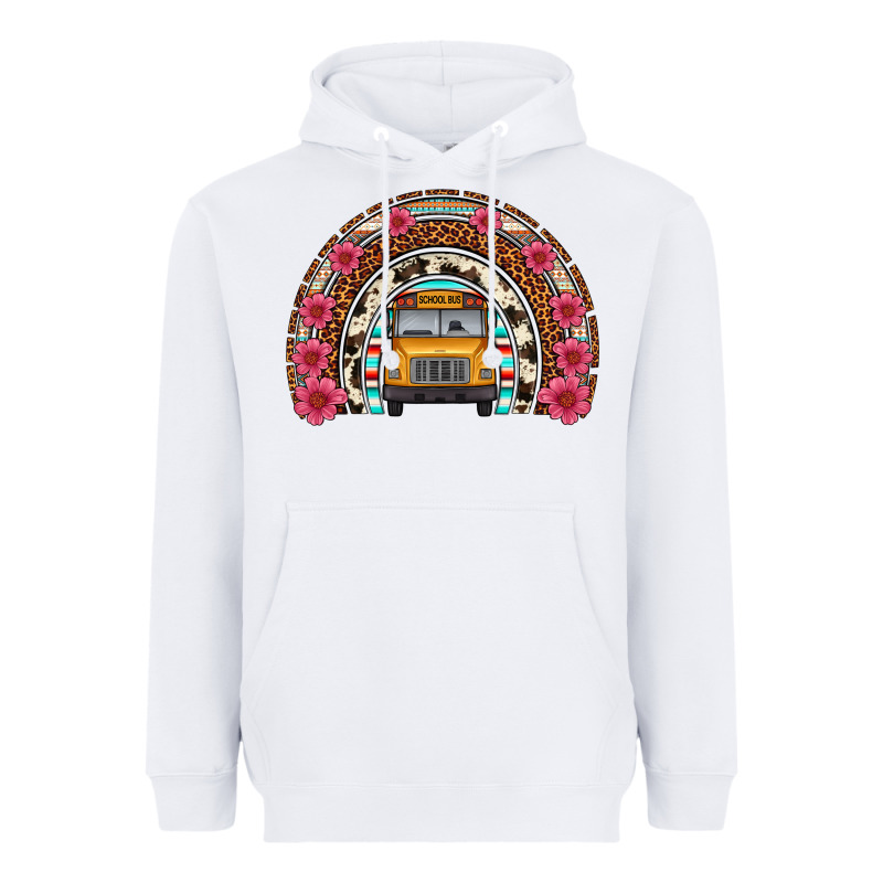 School Bus Leopard Cowhide Rainbow Heavyweight Hoodie by Artiststas | Teevron