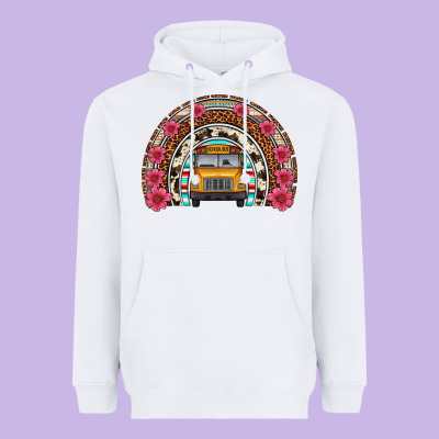 School Bus Leopard Cowhide Rainbow Heavyweight Hoodie Designed By Artiststas