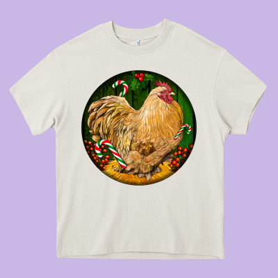 Cochin Rooster Christmas Heavy Core Tee Designed By Lillyallendesigns