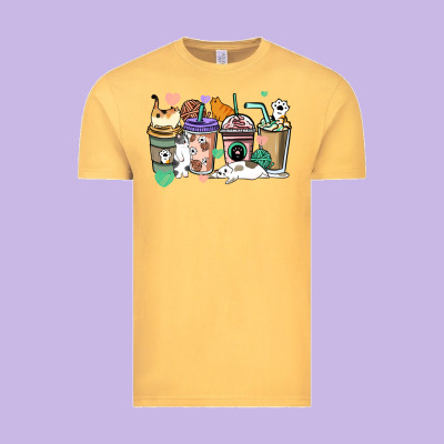 Cat Coffee Cups Vintage Tee Designed By Howdyjamesfarm