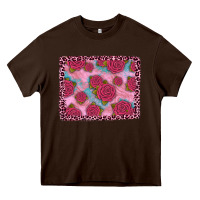 Chocolate Brown pink rose leopard background Heavy Core Tee - JahusDesignShop