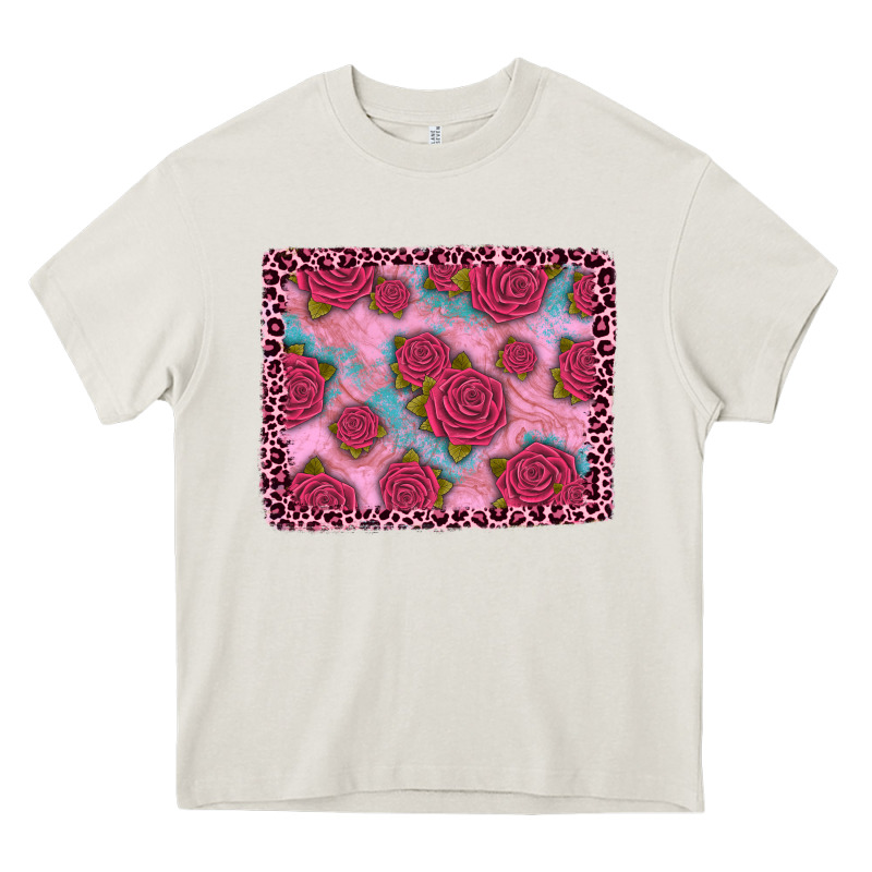 Pink Rose Leopard Background Heavy Core Tee by JahusDesignShop | Teevron