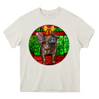 Cream christmas pig Heavy Core Tee - LillyAllenDesigns