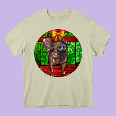 Christmas Pig Heavy Core Tee Designed By Lillyallendesigns