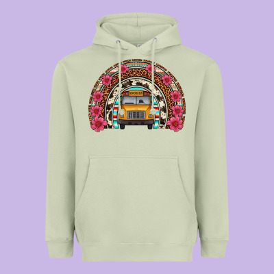 School Bus Leopard Cowhide Rainbow Heavyweight Hoodie Designed By Artiststas