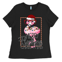 Black Merryy Flocking Christmas Flamingo Ladies Tee - Bettercallsaul