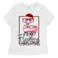 White Merryy Flocking Christmas Flamingo Ladies Tee - Bettercallsaul