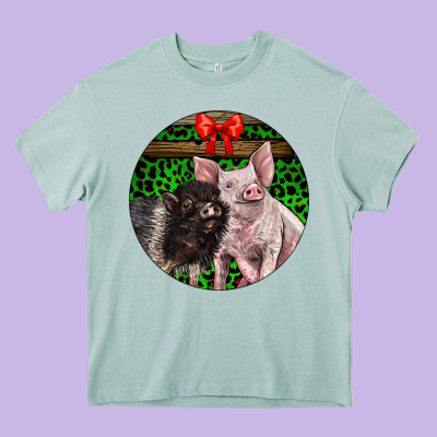 Christmas Pig Heavy Core Tee Designed By Lillyallendesigns