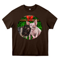 Chocolate Brown christmas pig Heavy Core Tee - LillyAllenDesigns