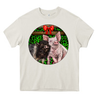 Cream christmas pig Heavy Core Tee - LillyAllenDesigns
