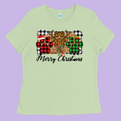 Merry Christmas Paws Ladies Tee Designed By Bettercallsaul