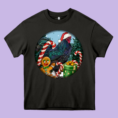 Jersey Giant Rooster Christmas Heavy Core Tee Designed By Lillyallendesigns