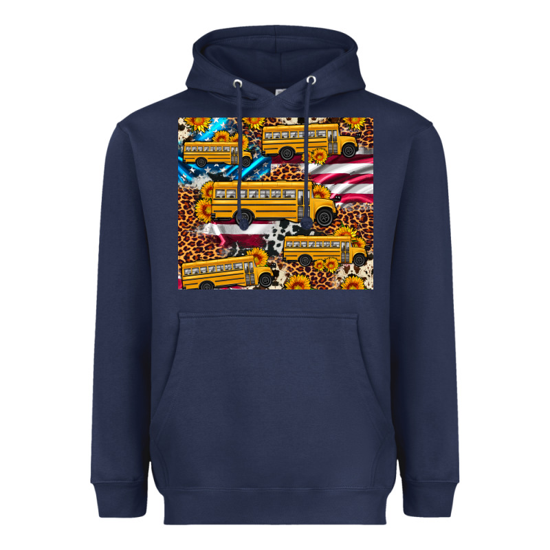 School Bus American Flag Sunflower Cowhide Leopard Heavyweight Hoodie by Artiststas | Teevron