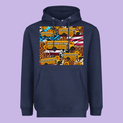 School Bus American Flag Sunflower Cowhide Leopard Heavyweight Hoodie Designed By Artiststas
