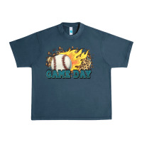Midnight Navy game day baseball leopard flames fireball Urban Heavy Tee - HowdyJamesFarm