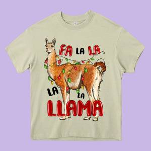 Christmas Llama Heavy Core Tee Designed By Lillyallendesigns