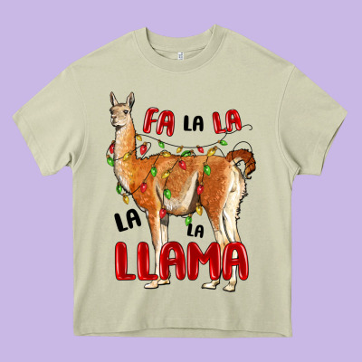 Christmas Llama Heavy Core Tee Designed By Lillyallendesigns