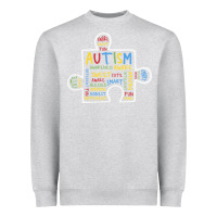 Heather Grey Autism Puzzle Piece Words Autistic Heavyweight Sweatshirt - CowhideDigitalArt