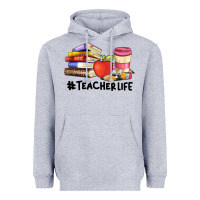 Heather Grey teacher life with books  pen and coffee Heavyweight Hoodie - Artiststas