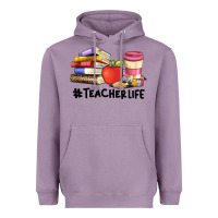 Lavender teacher life with books  pen and coffee Heavyweight Hoodie - Artiststas