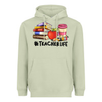 Matcha teacher life with books  pen and coffee Heavyweight Hoodie - Artiststas