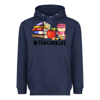 Navy teacher life with books  pen and coffee Heavyweight Hoodie - Artiststas