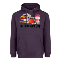 Plum teacher life with books  pen and coffee Heavyweight Hoodie - Artiststas