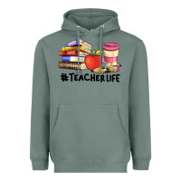 Sage teacher life with books  pen and coffee Heavyweight Hoodie - Artiststas