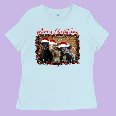 Merry Christmas Cows Ladies Tee Designed By Bettercallsaul