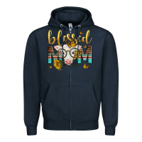 Navy Western Blessed Mom Baby Calf Mother's Day Zipper Hoodie - LillyAllenDesigns