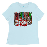 Baby Blue Merry Christmas Buffalo Plaid Leopard Ladies Tee - Bettercallsaul