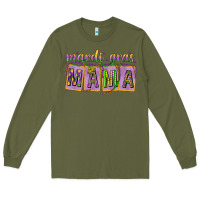 Army Green Mardi Gras Mama with Beads Long Sleeve Tee - HowdyJamesFarm