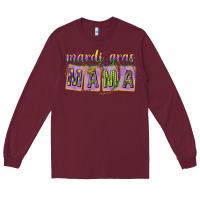 Burgundy Mardi Gras Mama with Beads Long Sleeve Tee - HowdyJamesFarm