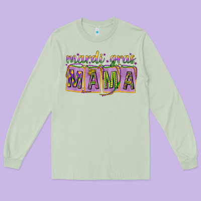 Mardi Gras Mama With Beads Long Sleeve Tee Designed By Howdyjamesfarm