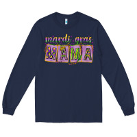 Navy Mardi Gras Mama with Beads Long Sleeve Tee - HowdyJamesFarm