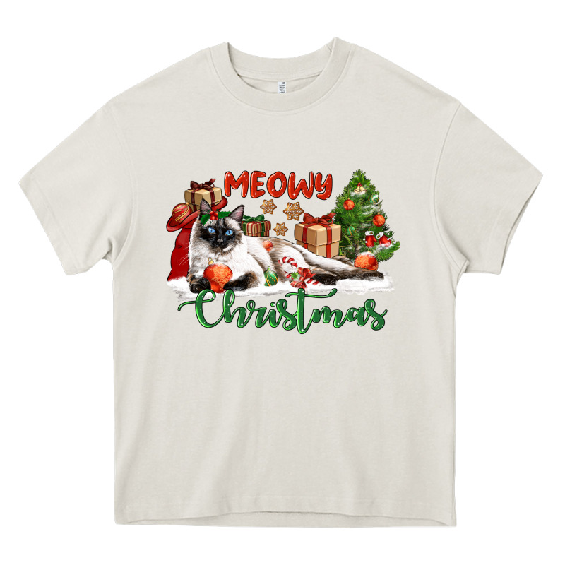 Siamese Cat Meowy Christmas Heavy Core Tee by LillyAllenDesigns | Teevron
