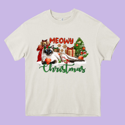 Siamese Cat Meowy Christmas Heavy Core Tee Designed By Lillyallendesigns