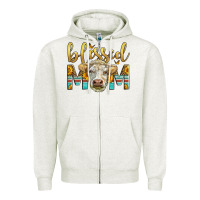 Oatmeal Heather Western Blessed Mom Charolais Bull Mother's Day Zipper Hoodie - LillyAllenDesigns