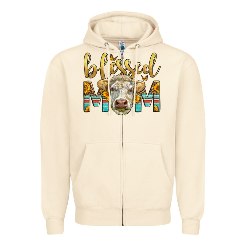 Western Blessed Mom Charolais Bull Mother's Day Zipper Hoodie by LillyAllenDesigns | Teevron
